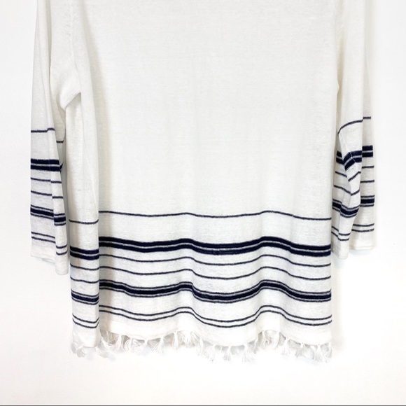 Talbots | Linen Tassel Trim Sweater Striped 3/4 Sleeve Size M Petite - Picture 8 of 10
